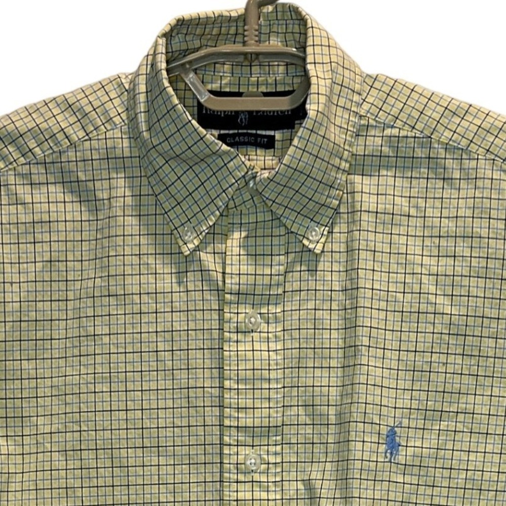 Ralph Lauren Button Down Shirt S Mens Yellow Blue Check Classic Fit Short Sleeve